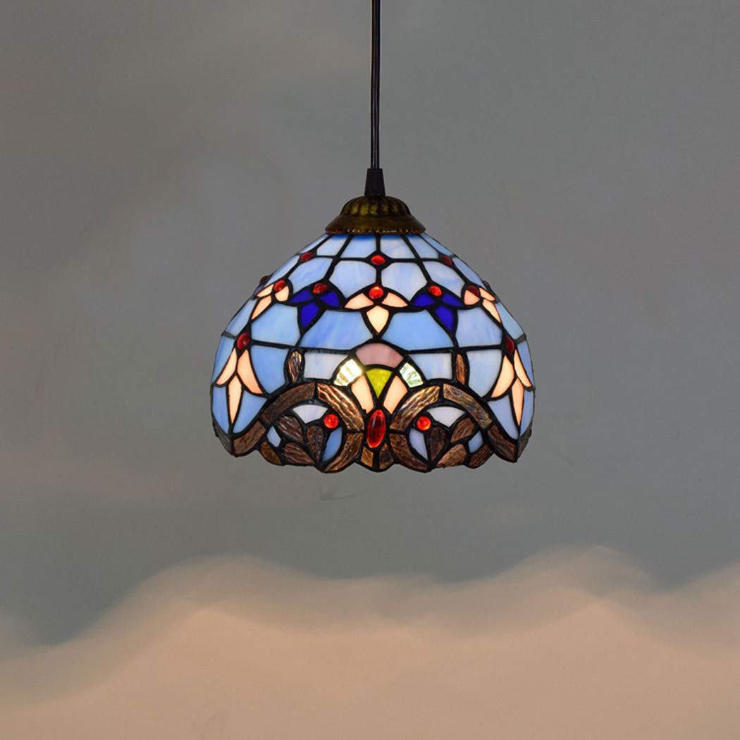 HJRegaFimu 8 Inch Pendant Lights Blue Baroque Mediterranean Creative Stained Glass Chandelier Hanging Lamps 20cm Comfortable Anniversary
