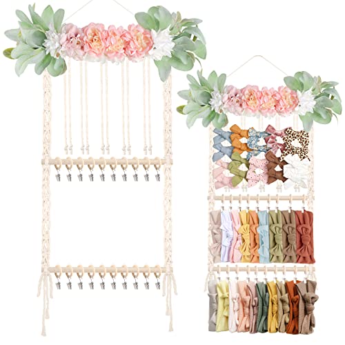 Image of POVETIRE Headband Holder - Hair Bows Organizer & Display Storage Wall Hanging Decor for Baby Nursery & Toddler Girls Room