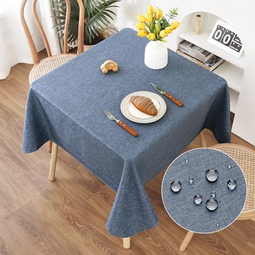 AooHome Tischdecke Abwaschbar, Blau Tischdecken 120x120cm Leinen-Optik Tischtuch aus Polyester Wasserabweisend mit Lotuseffekt, Dauerhaft Kratzfest für Wohnzimmer, Esszimmer, Balko