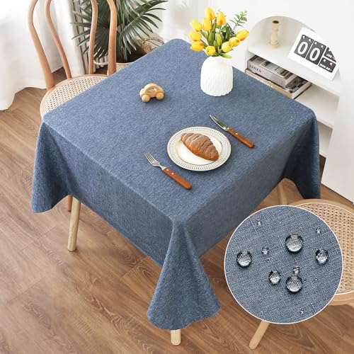 AooHome Tischdecke Abwaschbar, Blau Tischdecken 120x120cm Leinen-Optik Tischtuch aus Polyester Wasserabweisend mit Lotuseffekt, Dauerhaft Kratzfest für Wohnzimmer, Esszimmer, Balkon, Garten