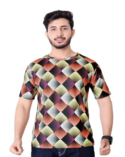 Image of Round Collar Cotton Poly Striped Printed T Shirt for Men Half Sleeve T-Shirt