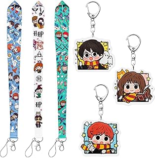 D2ucco 6PCS Magical Wizard Lanyard with ID Badge Holder and Keychain Sorcerer Anime Manga Character Neck Lanyards Strap Key Chain for Keys Card Cell Phone Teens Women Accessories, blue,green,white
