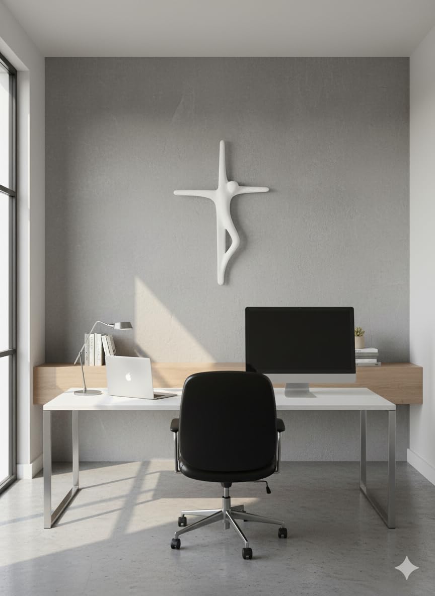 MGKolbe Crocifisso da Parete Moderno Grande in Gesso Ceramico, Stilizzato, misura 37 x 25 x 3 cm (Bianco)