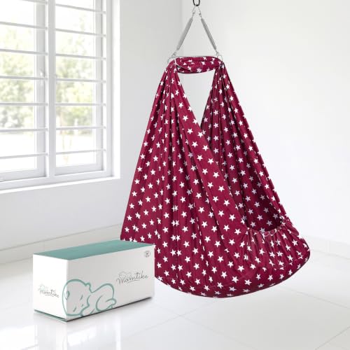 Image of Baby Cradle Swing for Newborns | Cotton Fabric Filled with Recron Fibre | Hanger Spring, Mosquito Net & Mattress with Insert Pocket | Jhoola, Thottil, Joli, Jokali, Onjal (Red)