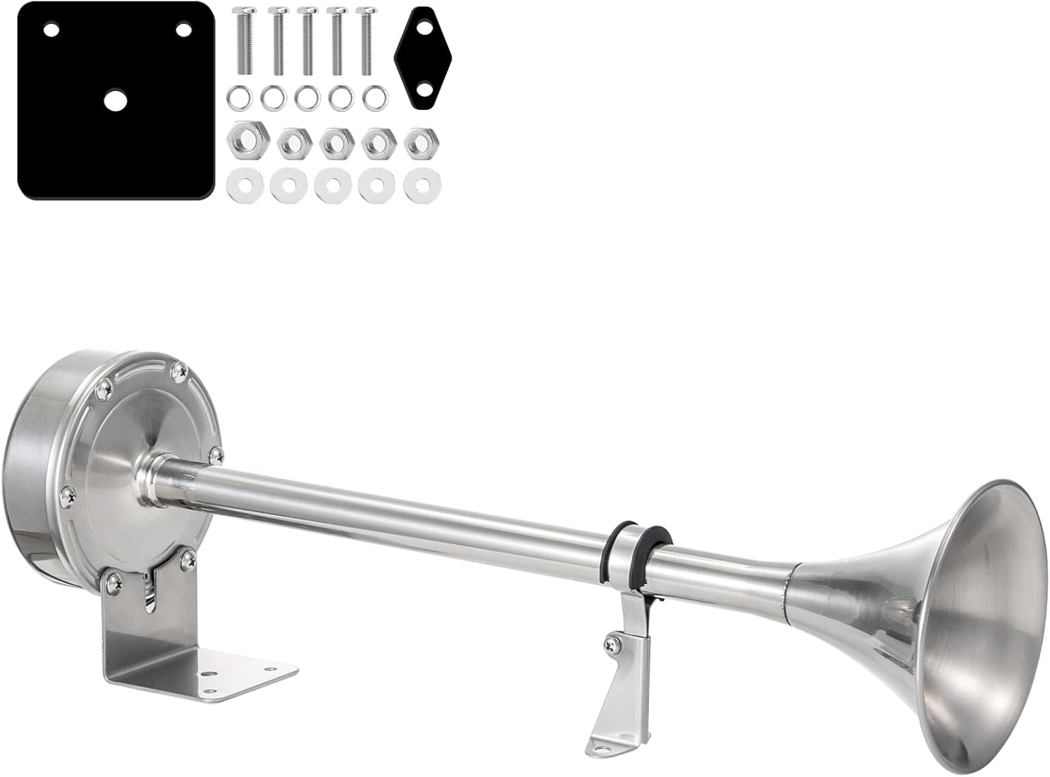 Upgraded Boat Horn 130dB - Marine Grade Waterproof Stainless Steel Single Trumpet - Super Loud for Boats, Trucks, RVs & Trailers（Upgraded single horn）