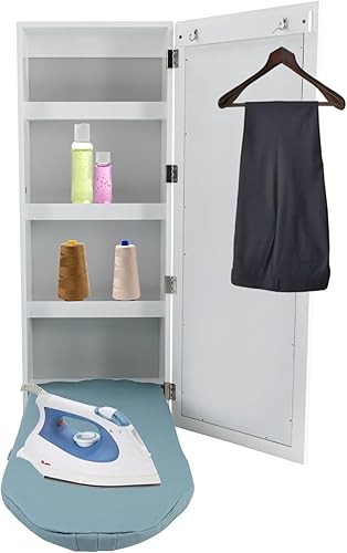 Armario para tabla de planchar, colgador de pared plegable con espejo, estante organizador de almacenamiento de tabla de planchar, soporte de hierro