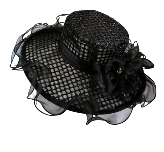 OhMill Damen Fascinator Hut Eleganter Organza Kirche Sonnenhut mit Mesh große Blume & gewellter Krempe in Britisch-Stil UV-Schutz & Atmungsaktiv für Teeparty Urlaub Hochzeit Cocktail Gartenparty