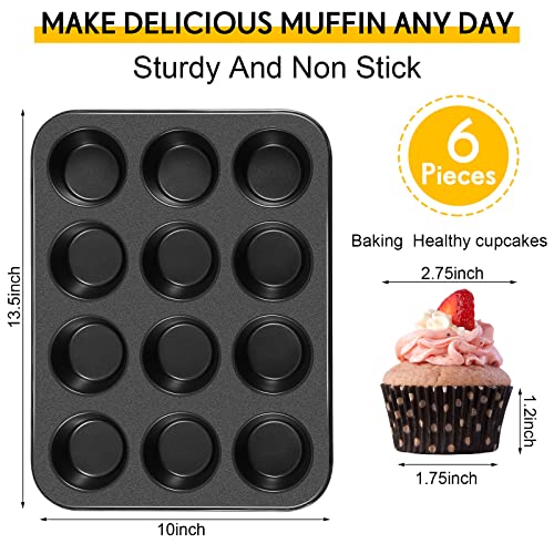 Gejoy 6 Packs Cupcake Pan Muffin Baking Pan Non Stick Bakeware Muffin Pan Cupcake Tray 12 Cup Muffin Tin Dishwasher Safe For Making Muffin Cakes, Tart #TOP1