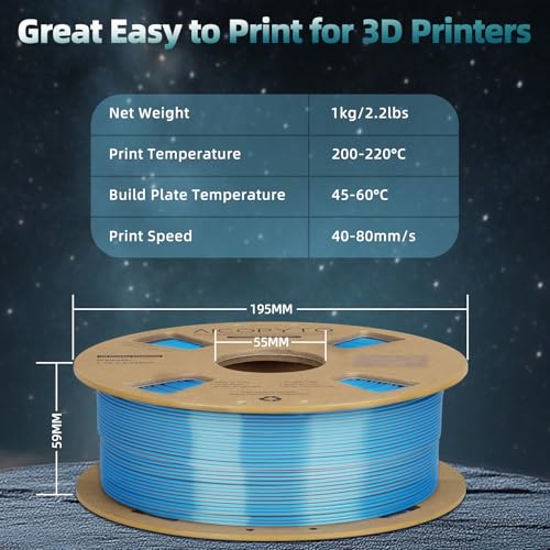 Image of Dual Color Silk PLA 3D Printer Filament 1.75mm,Dual Color 2-in-1 Silver-Blue Silk Filament 1KG Spool (2.2lbs) Dimensional Accuracy Probability + /- 0.02mm Fit Most FDM 3D Printers, Blue-Silver