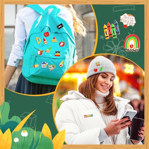 Image of Giegxin 40 Pcs Teacher Enamel Pins Bulk for Backpacks Teacher Appreciation Gifts Cute Lapel Brooches Pins for Clothes Bags School Accessories