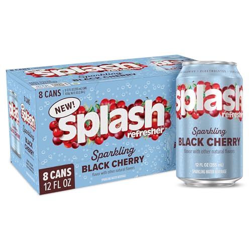 Image of SPLASH REFRESHER Sparkling Water, Black Cherry - 8-Pack, 12 Fl Oz Cans - Flavored Carbonated Seltzer Water with Electrolytes, Zero Sugar & Zero Calories