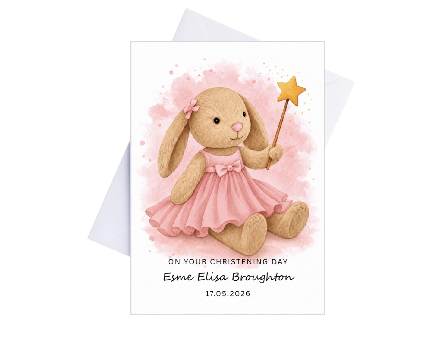 Personalised Christening Card - Baptism Greeting Card - Fairy Design Girl Keepsake A5 Card & envelope