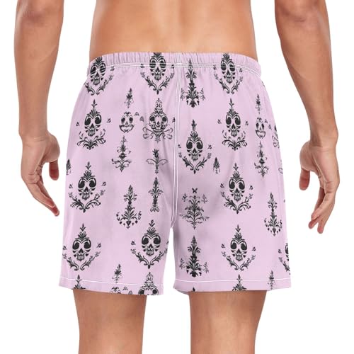 Bohemian Purple Black Elegant Skulls Swim Trunks for Men Men 2 Layer Beachwear with Phone Pocket Quick Dry Elastic S2