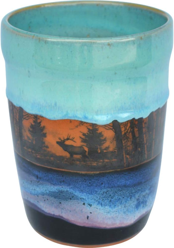 ALWAYS AZUL POTTERY 10 Inch Tall Forest Elk Utensil Holder in Mountain Waves Glaze - Handmade Ceramic Pottery Utensil Holder - Kitchen Storage Container - Countertop Organizer for Large Cutlery