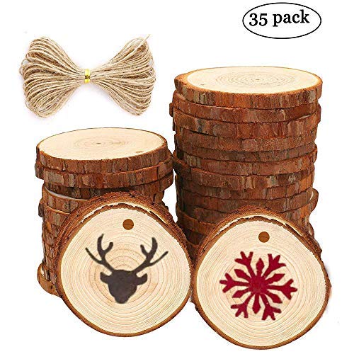 15 PCS Natural Unfinished Wood Slices with Bark 2.8’’-3.2’’ Craft Wood Kit Predrilled with Hole, Rustic Wooden Circles Rounds Great for Christmas Ornaments, DIY Crafts, Wedding Centrepiece