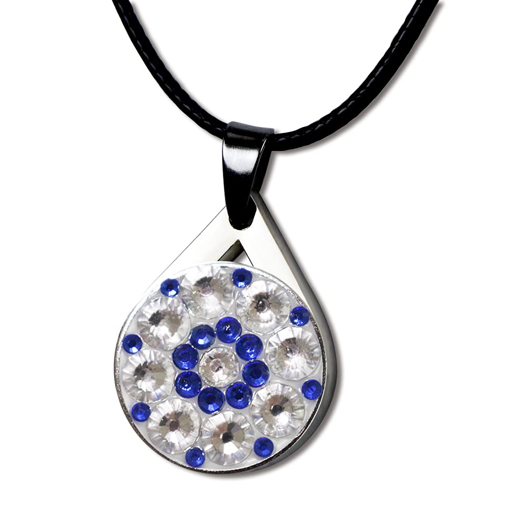 Myartte Crystal Golf Balll Markers with Golf Necklace for Lady Golfer (Deep Blue)