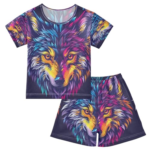 senya Short Sleeve Pajamas Sets Summer Cotton Sleepwear Cute Bohe Wolf Head