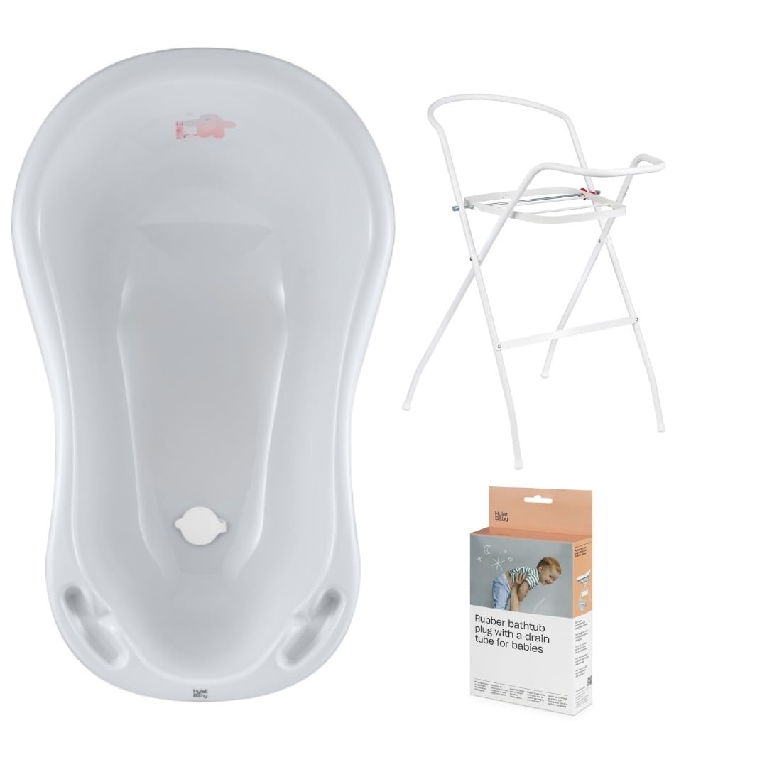 Hylat Baby Bañera para bebés con soporte y desagüe - Certificado TÜV Rheinland - ergonómica y cómoda para recién nacidos y bebés - Colección Lite - Color: Gris, Diseño: Friends