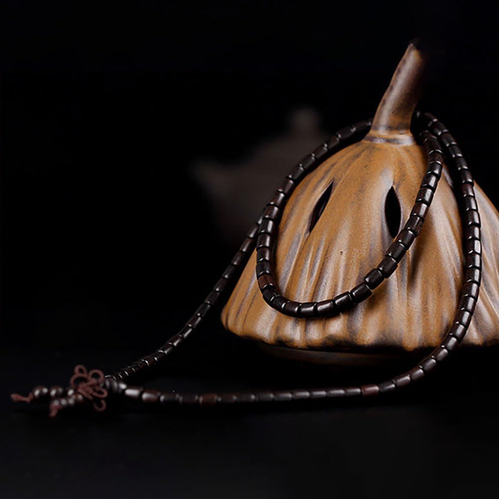 ZXQUEGF Accessori per la Meditazione, Collana in Legno, Rosario di Buddha, 108 Perline di Ebano Naturale, 8 mm