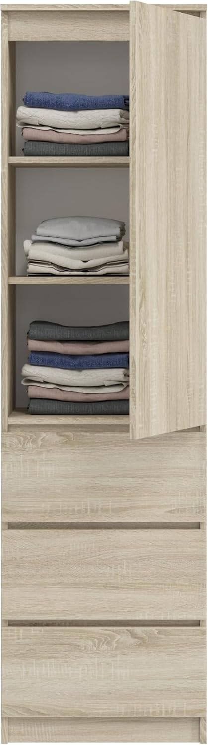 Home Collective Armoire Polyvalente avec 3 étagères et 3 tiroirs | Meuble Compact et Fonctionnel pour Chambre, Couloir ou Bureau | 40x50x180 cm (LxPxH) | Sonoma