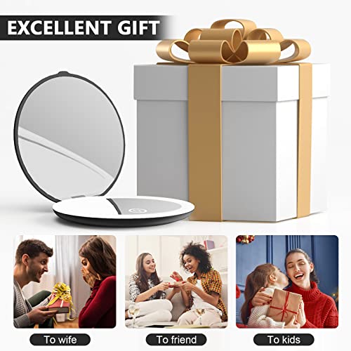 Finway Led Lighted Compact Mirror,1X/5X Magnification Compact Mirror Travel Makeup Mirror,4.05 Inch Illuminated Folding Mirror, Handheld 2-Sided Mirror,Portable Folding Mirror For Pocket, Black #TOP5