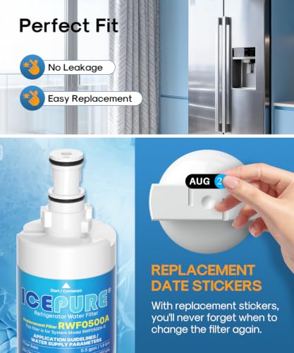 Image of ICEPURE RWF0500A Refrigerator Water Filter Replacement for Whirlpool 4396508 4396510, EDR5RXD1, PNL240V, 4396508p, 4396547, 4392857, LC400V, WF-NLC240V, NLC240V, 46-9010, Everydrop Filter 5, 3PACK