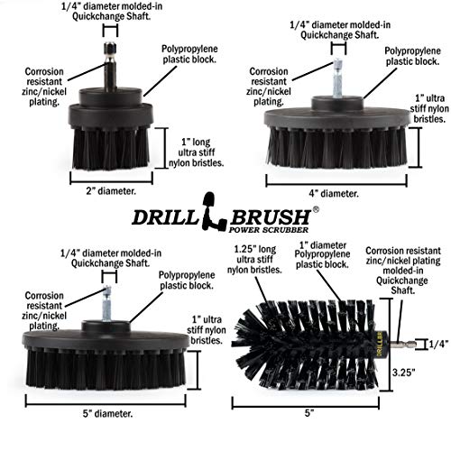 Image of Drill Brush Power Scrubber by Useful Products - 5 Piece Black Drillbrush Ultra Stiff Cleaning Brushes Set - Non Metal Grill Brush Attachment Kit for Cordless Drill - Nylon Grill Grate Cleaner Brushes