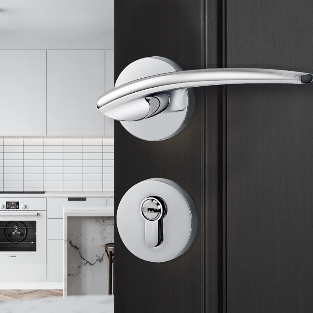 Gold Zinc Alloy Mute Split Door Handle Set, Reversible Lever for Interior Exterior Closet Hallway(A)