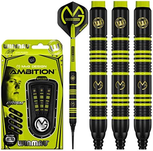 Winmau Michael Van Gerwen MvG Ambition Brass Softip Darts Set 20g with MvG Flights and Nylon Shafts (Stems)