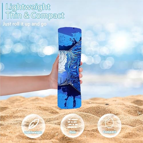Drap de plage bleu anti-sable portable et léger 100x200