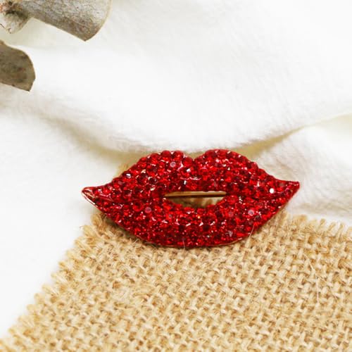 Image of KESYOO 3Pcs Red Lips Brooches for Women Rhinestone Enamel Lip Pin Set Sexy Fashion Jewelry Accessories for Party Clothes Bags 1.61X0.70X1.18In