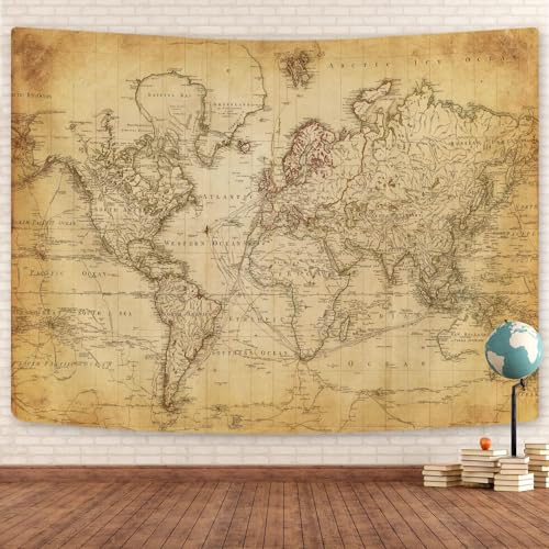 Old World Map Tapestry, Vintage World Map Geographical...