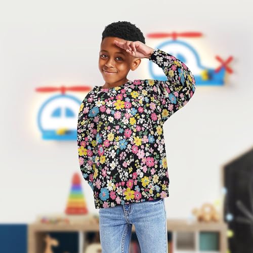 JUNZAN Colorful Flowers Black Big Girls Pullover Hoodie Long Sleeve Outerwear for Kids Athletic 4T4