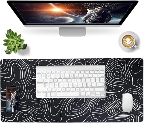 Image of Saco XXL Gaming Mouse Pad for PC - Large Desk Mat 900x400x3mm, Extended Non-Slip Rubber Base, Waterproof Surface, Topographics Design, Big Keyboard Mouse Pad for Office & Home Setup