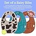 Itzy Ritzy Set of 3 Baby Bibs - Ultra-Soft Adjustable Infant & Toddler Bibs Made of Triple-Layer Cotton Muslin, Ideal for Drooling, Teething, & Eating - 3 Stylish, Coordinating Prints (Cow Print)
