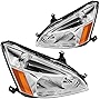 Headlights Assembly Pair Compatible With Honda Accord 2003 2004 2005 2006 2007 AMCH Headlights Black Amber Reflector Lamps 33151-SDA-A01 33101-SDA-A01