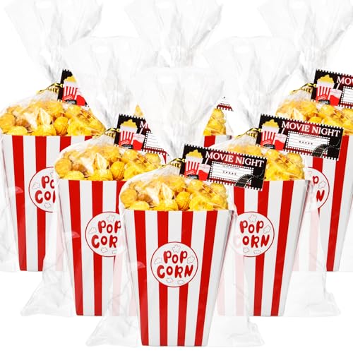 24set Movie Night Party Favors Include Paper Popcorn Box Cellophane Bags and Ticket for Movie Theme Birthday Wedding Party Supplies