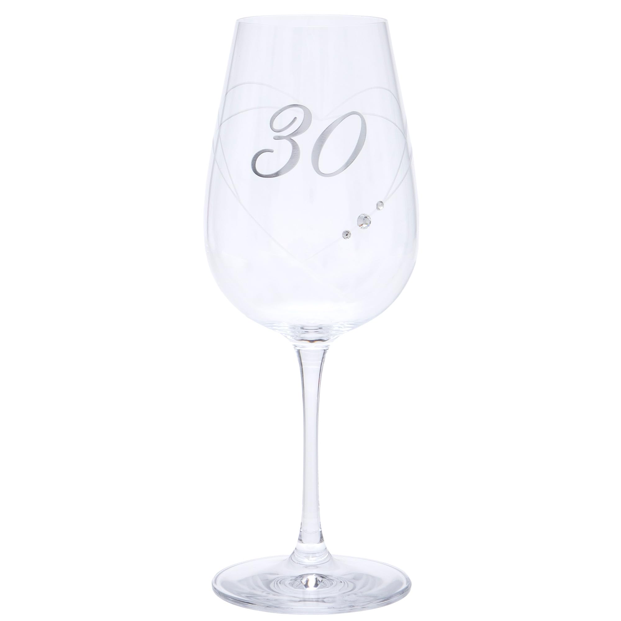 Maturi Transparent 30Th Birthday Wine Glass With Etched Heart And Diamante Detailing, 550Ml, Gift Boxed