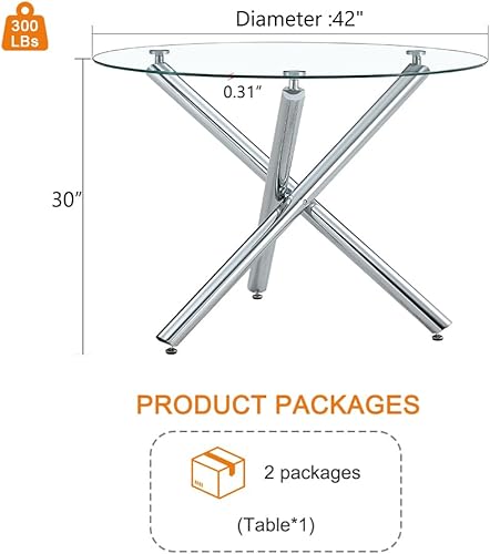 Miniatura 61 de Mesa redonda de comedor de vidrio para 2 a 4, moderna mesa superior de vidrio templado, patas cromadas resistentes, almohadillas ajustables, mesa de