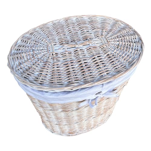 Arthur Cameron Deluxe Oval Wicker Laundry Basket Wash Bin with Lid (Large, White) - Image 2