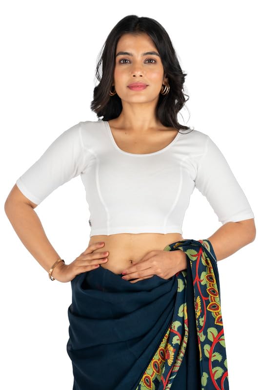 abhi Cotton Readymade Saree Blouse for Women- Half Sleeves, U-Neck, Regular-fit, Stretchable, Pull-on Style-picture-17