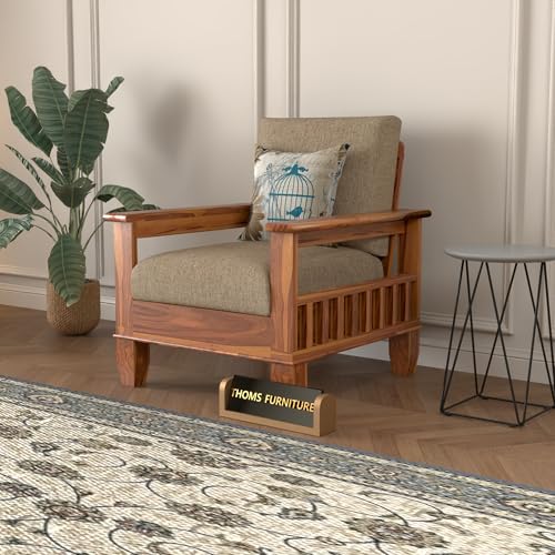 Image of Sheesham Wood Single Seater Sofa | Premium Wooden Single Sofa Chair for Living Room & Bedroom | Single Person Sofa for Home & Office Furniture (Joren Honey, 1 Seater)