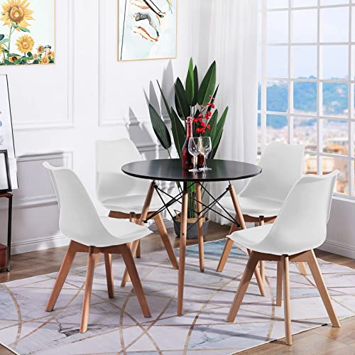 FURNITABLE Ensemble de table et de chaises, table noire avec 4 chaises blanches, pour cuisine, salle à manger, bureau