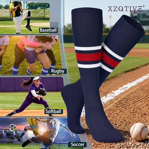 Image of XZQTIVE Baseball Softball Socks and Belt Combo Set Adjustable Softball Socks and Elastic Belt for Kids Youth Adult