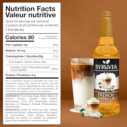 Syruvia French Vanilla and Salted Caramel Syrup for Coffee - 25.4 fl oz. Premium Coffee Flavoring Syrup. Kosher, and Gluten-Free. Perfect for enhancing drinks, sodas, shakes, desserts, and more. - image 2