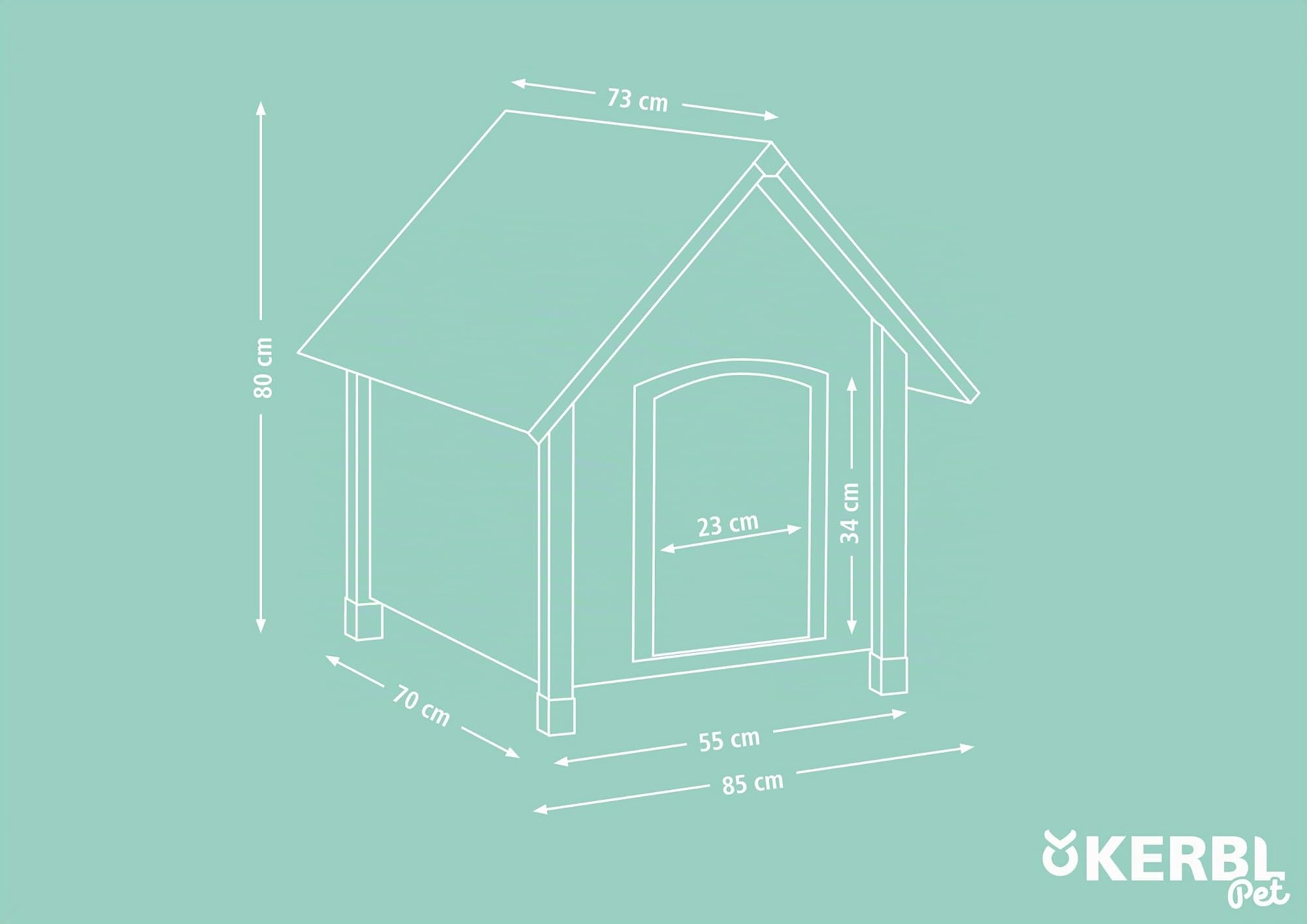 Kerbl Pet Caseta de perro, casa de perro, marrón/verde, 85x73x80 cm, madera, resistente a la intemperie, perros, patas regulables en altura, techo de betún