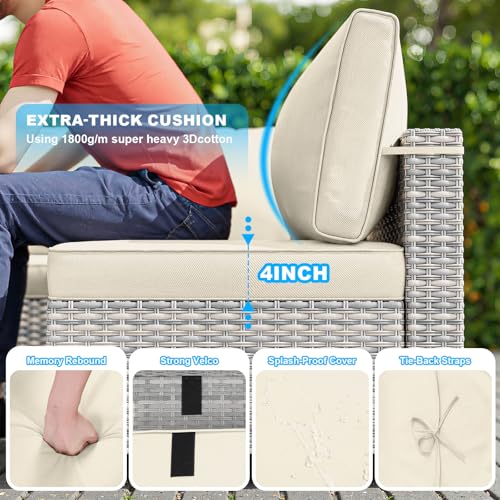 Image of Outdoor PE Wicker Rattan Modular Patio Sectional Sofa Set | 14-Piece: 12 Modular Seats & 2 Coffee Tables, Ivory