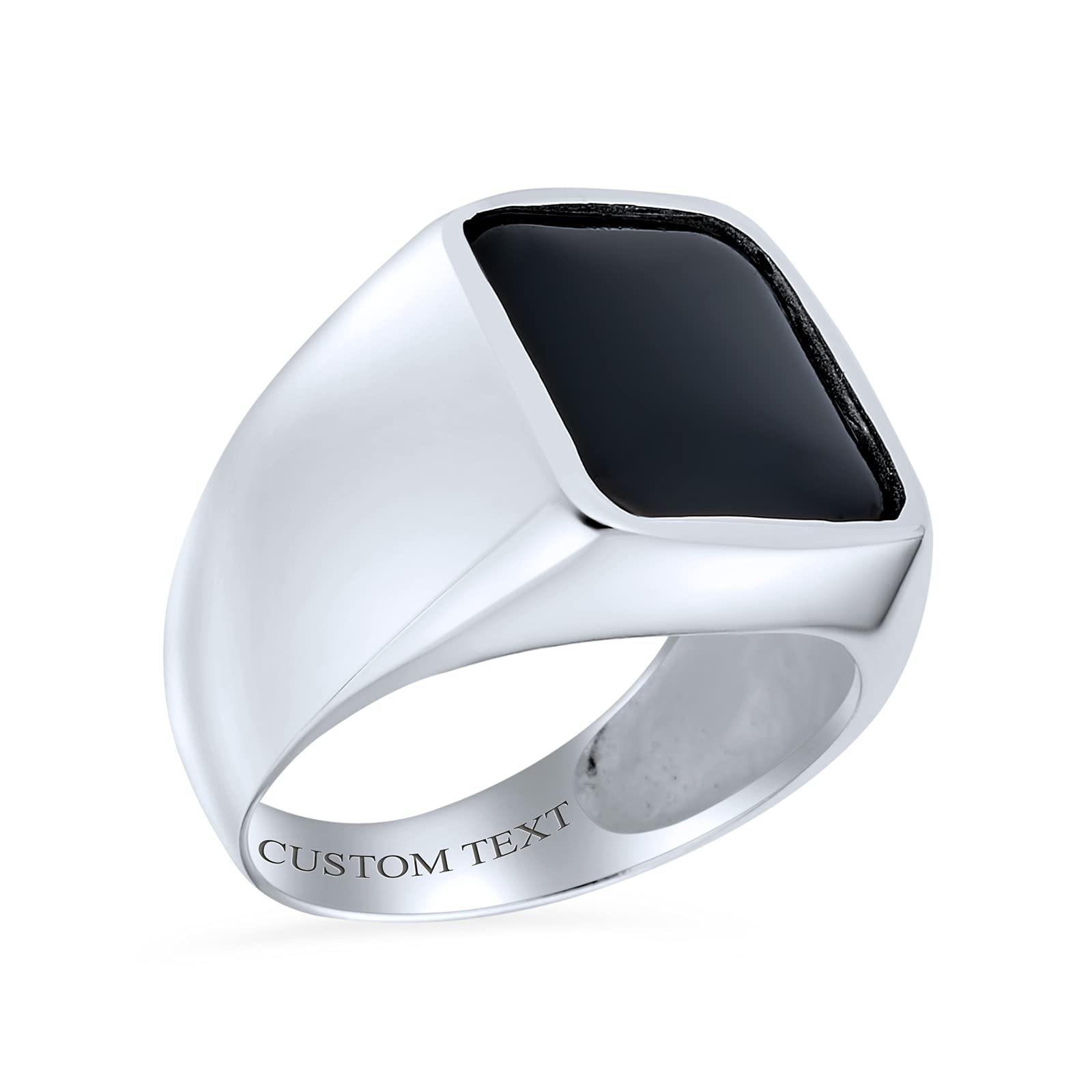 Chevalière onyx noir homme bague rectangulaire argent véritable - 6