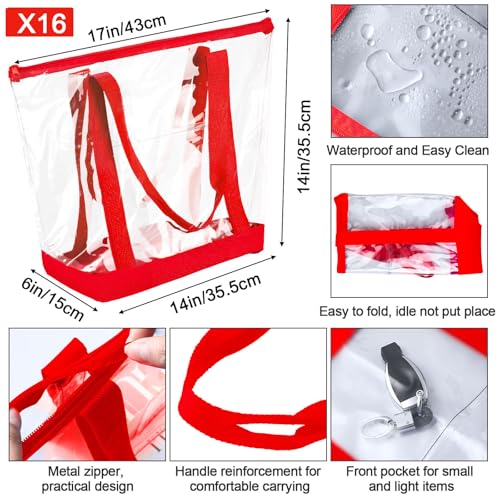 Image of Silkfly Clear Tote Bags Bulk, PVC Shoulder Handbag, Security Approved See Through Bag with Zipper Closure for Work