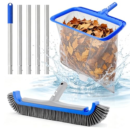 Consciot 3-in-1 Pool Cleaning Kit Includes Leaf Rake Net Wall Brush & Pole